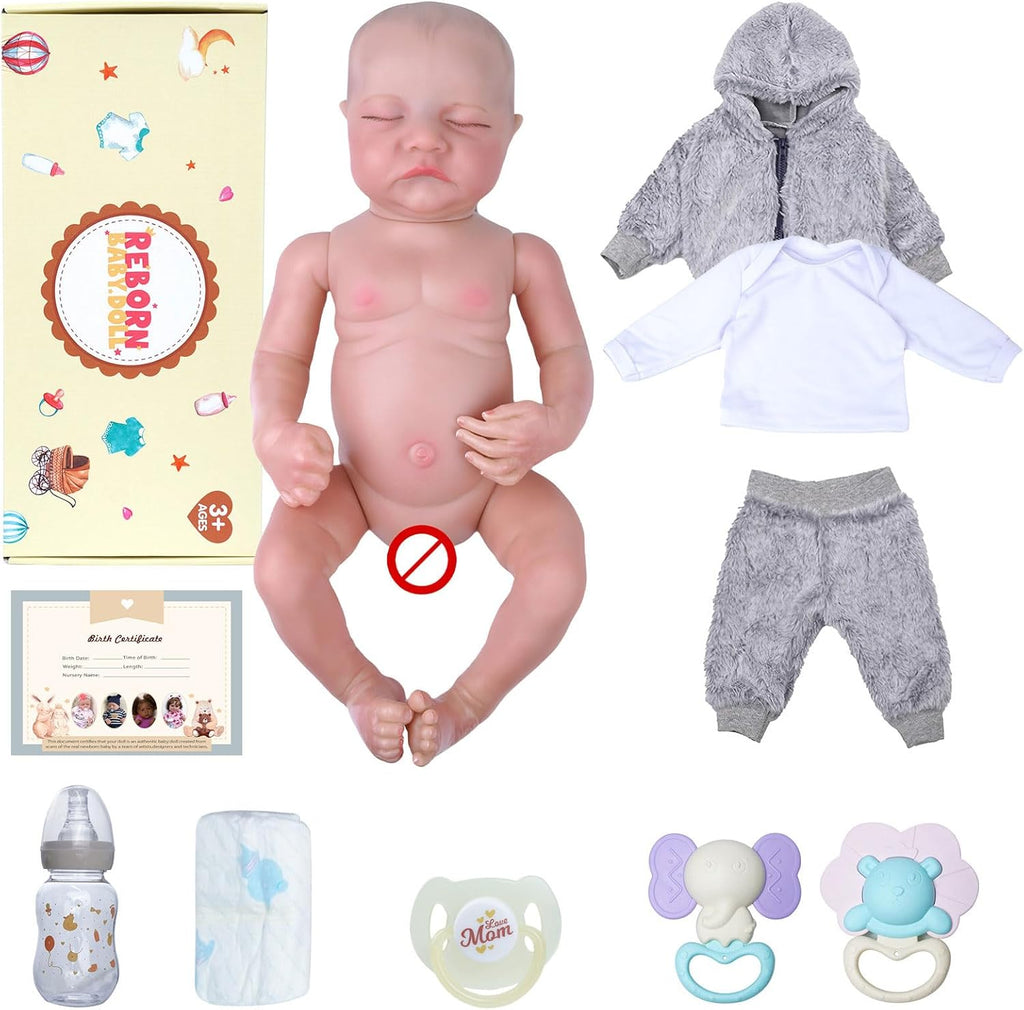 JIZHI Lifelike Reborn Baby Dolls Boy - 17-Inch Soft Realistic Newborn Vinyl Doll for Kids Age 3+ F9109