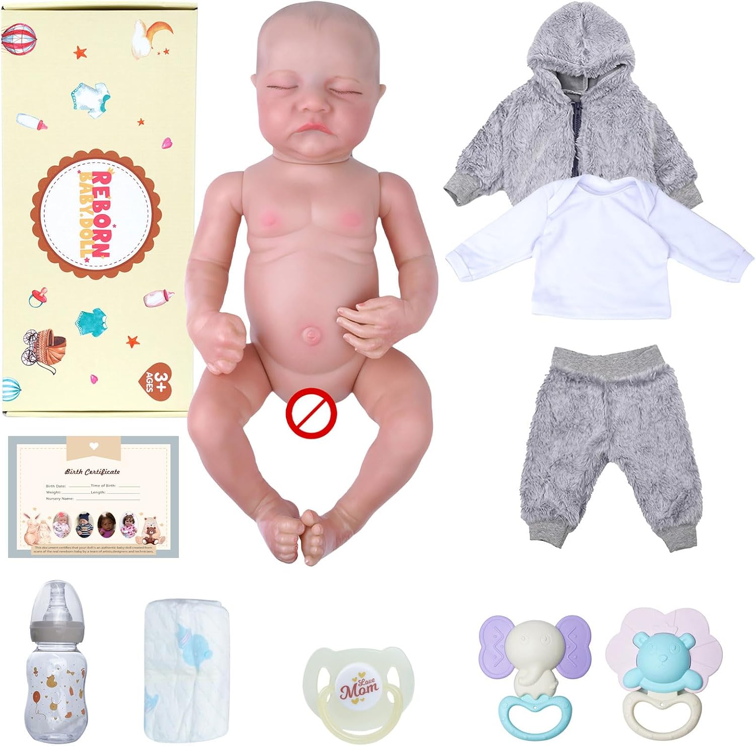 JIZHI Lifelike Reborn Baby Dolls Boy - 17-Inch Soft Realistic Newborn Vinyl Doll for Kids Age 3+ F9109
