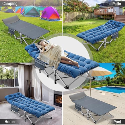 ABORON Folding Camping Cot with Mat for Adults, Heavy Duty Outdoor Bed with Carry Bag C211720