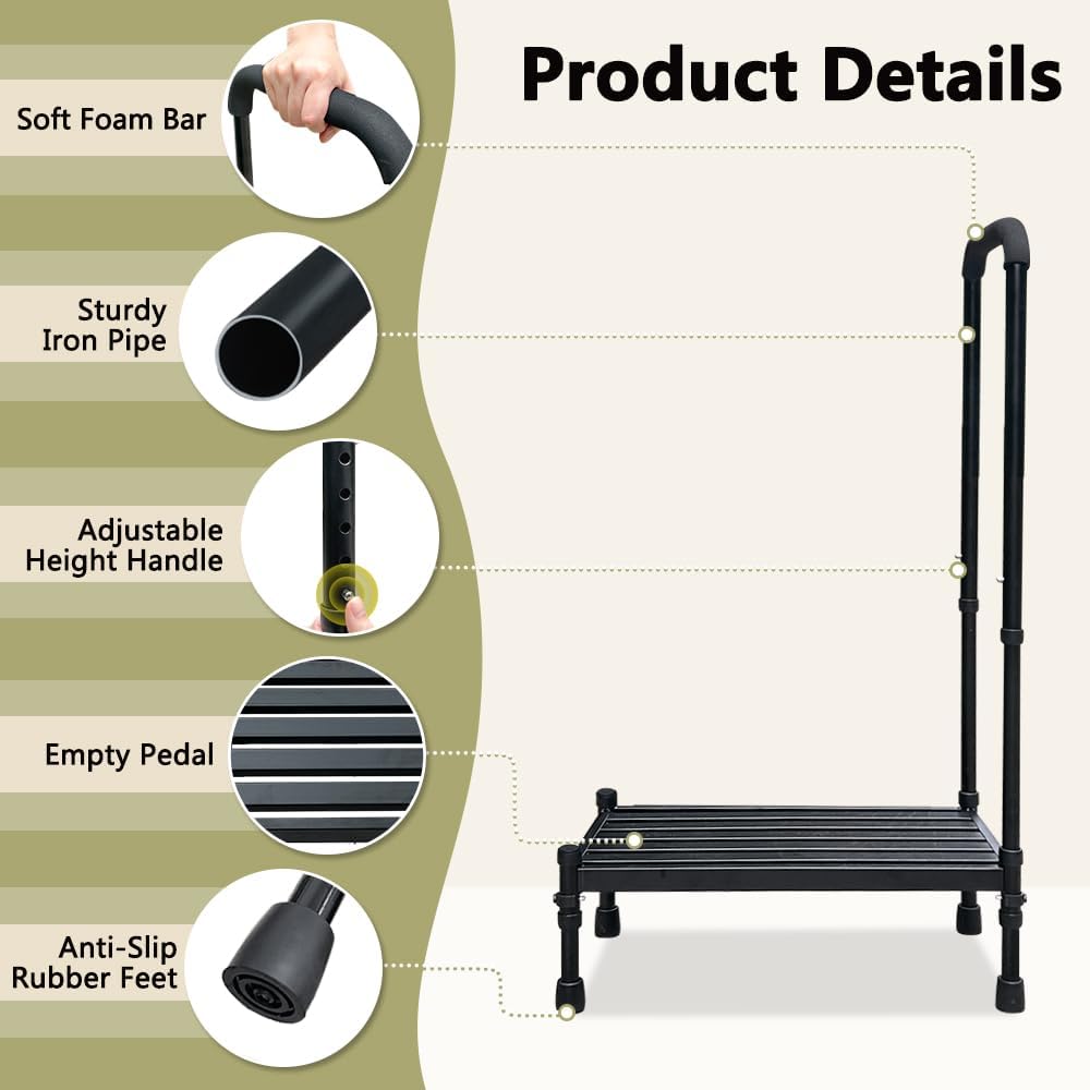 Medical Step Stool with Handle for Adults Seniors Bariatric 300lb H301