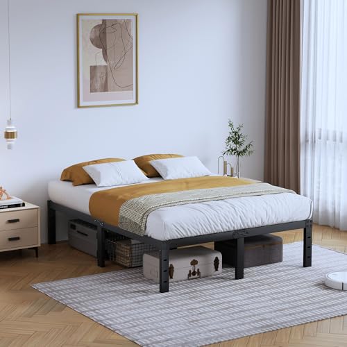 Full Metal Bed Frame 14 Inch Tall Heavy Duty Black Steel Slats Platform J736200