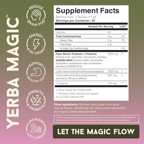 Yerba Magic Pina Colada Yerba Mate Instant Tea Powder, 3-in-1 Super Drink, 30 Servings K645