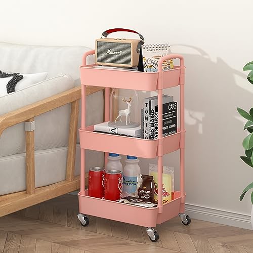 Sywhitta 3-Tier Plastic Rolling Utility Cart with Handle, Black F220270