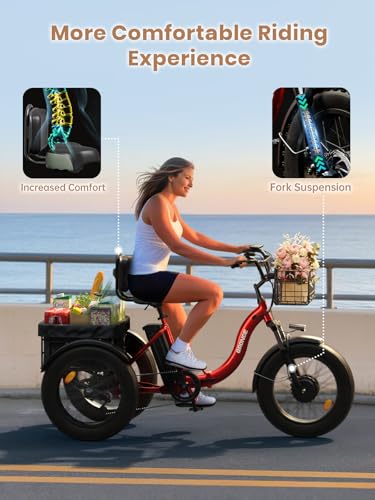 Electric Trike for Adults 960W Peak 36V 15AH Battery 20" Fat Tire with Rear Basket V89083