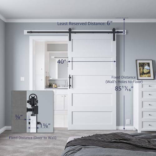 White 5-Panel Solid Sliding Barn Door with Hardware Kit W109