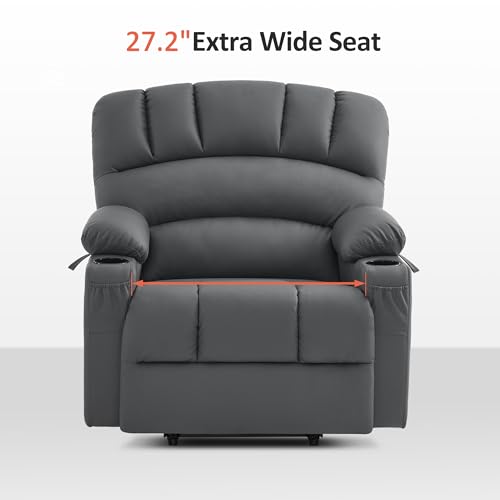 MCombo Oversized Power Lift Recliner Chair for Elderly with Heat and Massage, Faux Leather, Dark Brown N537