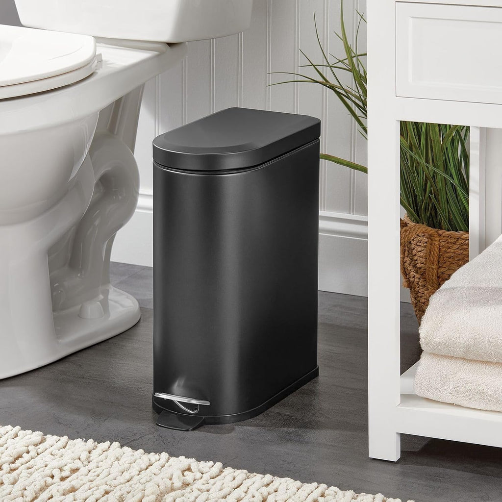 mDesign 2.6 Gallon Stainless Steel Step Trash Can with Lid, Black A528