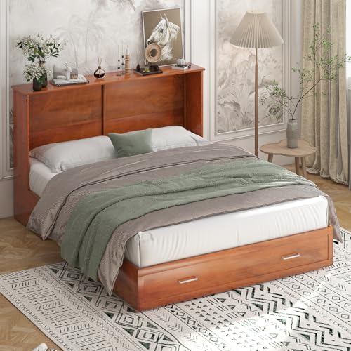 BALUS Murphy Cabinet Bed Queen with Charging Station, Tri-fold Memory Mattress, Storage Drawers, White Y6917