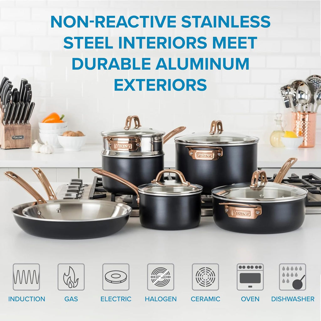 Viking Culinary 3-Ply 11 Piece Cookware Set with Glass Lids U273958