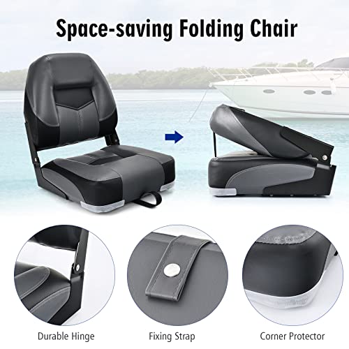 GYMAX Folding High Back Boat Seats with Stainless Steel Screws L976827