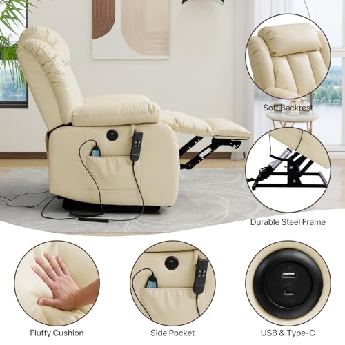 EDILLY Genuine Leather Power Lift Recliner Chair with Massage and Heating, Brown C901
