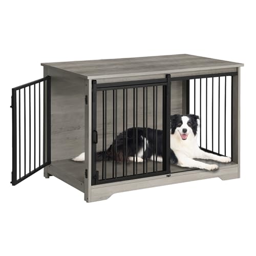 Dog Crate Furniture with Barn Door for Small Medium Dogs, Rustic Brown P911