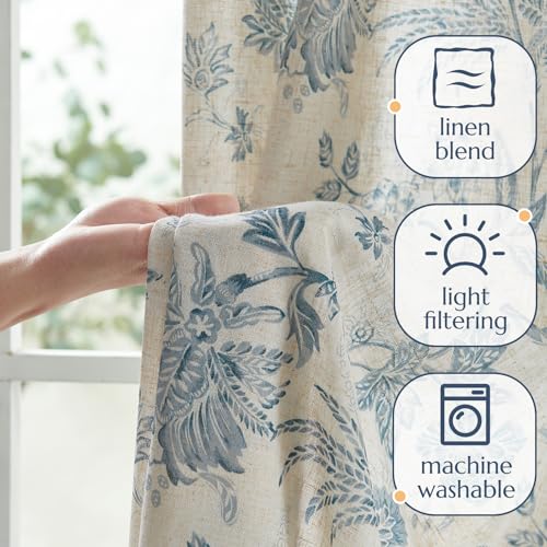 jinchan Linen Floral Curtains for Living Room 84 Inch Sage Green Z73028