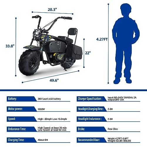 Oryxearth Electric Mini Dirt Bike 36V 1000W for Kids, Camo Blue & Yellow V8523