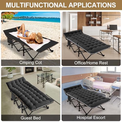 DoCred Folding Camping Cot with Mattress, 2 Pack, Heavy Duty for Adults, Portable with Carry Bag C814529