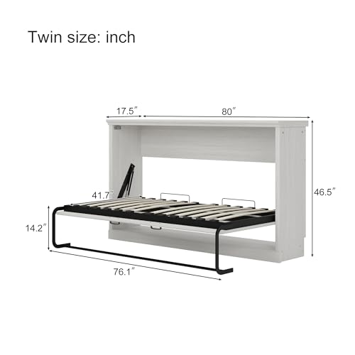 Merax Twin Murphy Bed with Storage Bookshelf and USB Charging, Rustic White U191604