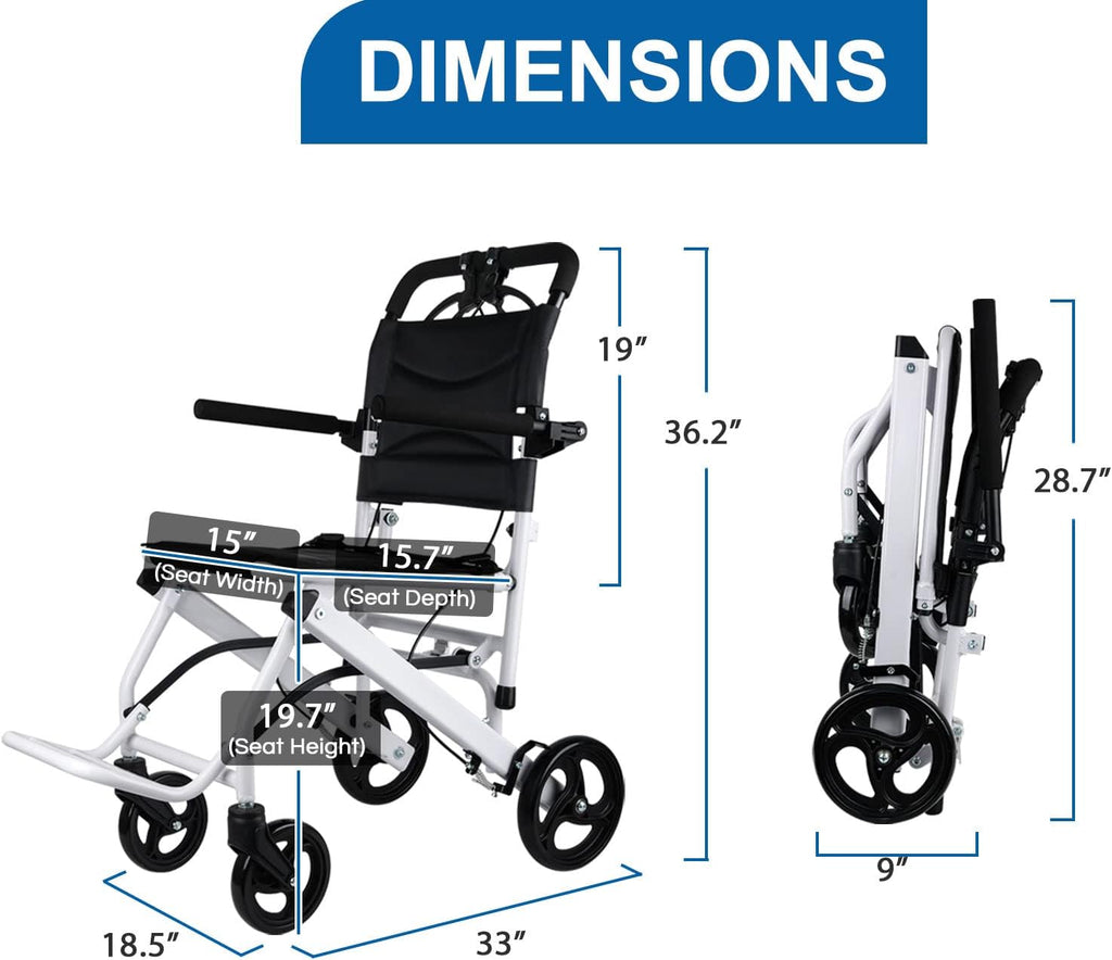 Ultra Light Folding Transport Wheelchair 16lbs Aluminum with Handbrakes V55908