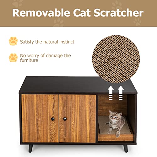 PETSITE Cat Litter Box Enclosure, Wooden Cabinet with Double Doors B8528