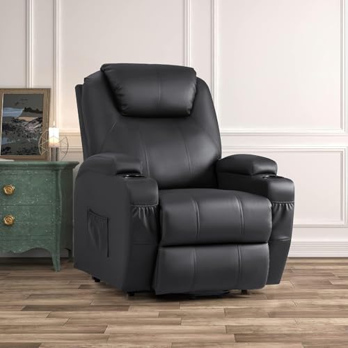 JUMMICO Power Lift Recliner Chair with Massage for Elderly PU Leather Black Y337