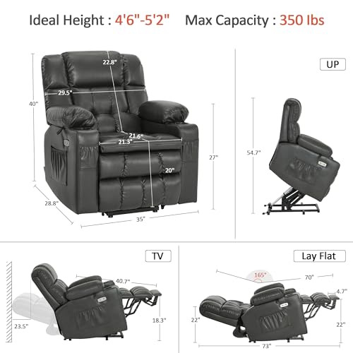 MCombo Dual Motor Power Lift Recliner Chair for Elderly with Heat and Massage, Black E570141
