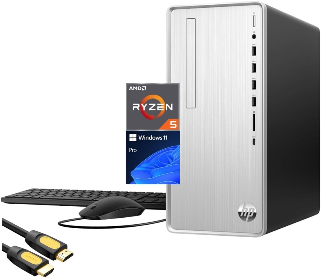 HP Pavilion Desktop, AMD 6-Cores Ryzen 5 5600G (Up to 4.4GHz), 16GB RAM, 2TB NVMe SSD + 2TB HDD, WiFi 6, 3-in-1 Media Card Reader, RJ45, USB-C, Bluetooth, Keyboard & Mouse, SPS HDMI, Win 11 Pro