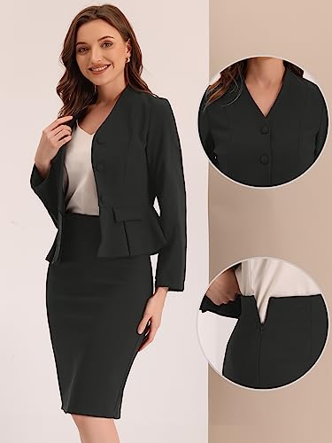 Allegra K Women's 2 Piece Collarless Peplum Blazer & Pencil Skirt Suit O164