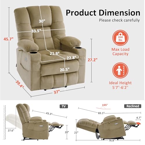 MCombo Large Triple Motor Power Lift Recliner Chair with Massage and Dual Heating, Grey D316