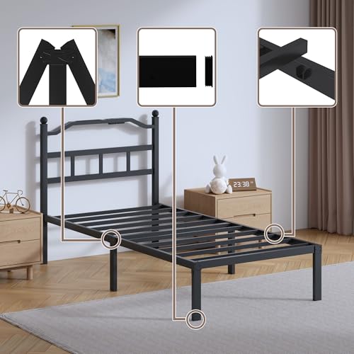Full Metal Bed Frame 14 Inch Tall Heavy Duty Black Steel Slats Platform J736200