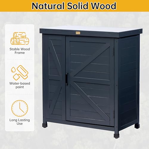 Outdoor Storage Cabinet with Metal Tabletop and 3 Adjustable Shelves A333