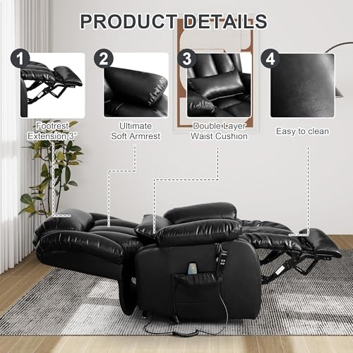 EDILLY Genuine Leather Power Lift Recliner Chair with Massage and Heating, Brown C901