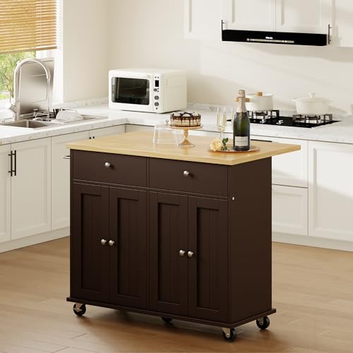 Shintenchi Kitchen Island with Drop Leaf, Rolling Cart with Storage, White T972