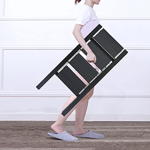 4 Step Aluminium Folding Ladder with Anti-Slip Pedal, 330 Lbs Capacity, Black Y538