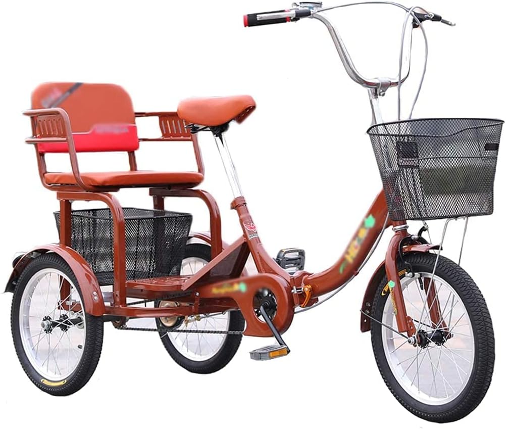 Adult Tricycle - 3 Wheel Bikes for Adults Shopping Foldable Adult Trike Manpower Pedal 16Inch Single Speed 3 Wheel Bike for Seniors Elderly with Dual-Drive and Shock-Absorbing Seat