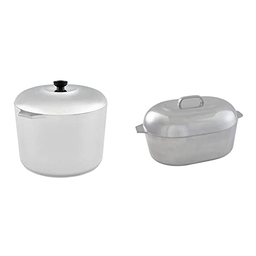 IMUSA USA Heavy Duty Cajun Aluminum Stock Pot 14 Quart and Oval Roaster 18", Silver