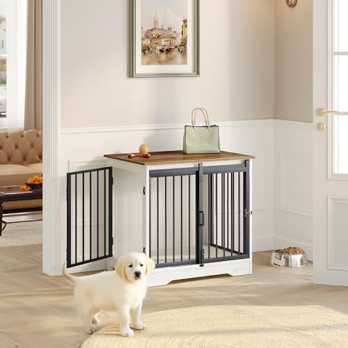Dog Crate Furniture with Barn Door for Small Medium Dogs, Rustic Brown P911
