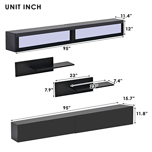 Wall Mount Floating TV Stand with Media Storage, RGB LED Lights, Black C5241