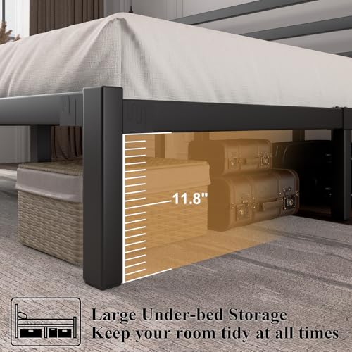 Full Size Heavy Duty Metal Platform Bed Frame with Under Bed Storage, Black R9813
