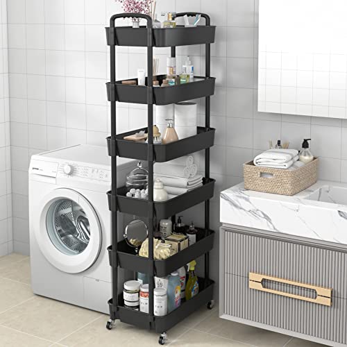 Sywhitta 3-Tier Plastic Rolling Utility Cart with Handle, Black F220270