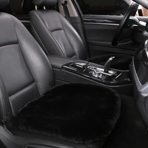Dotesy Genuine Australia Sheepskin Auto Front Seat Cushion Furry Natural Wool Car Seat Cover Protector Fur Pad Soft Warm Winter Universal for Women Office Chair Car Decor (Beige)