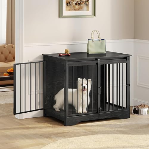 Dog Crate Furniture with Barn Door for Small Medium Dogs, Rustic Brown P911