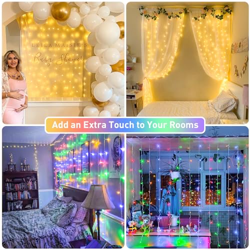 JMEXSUSS 300 LED Remote Control Christmas Curtain Lights, Warm White V64841