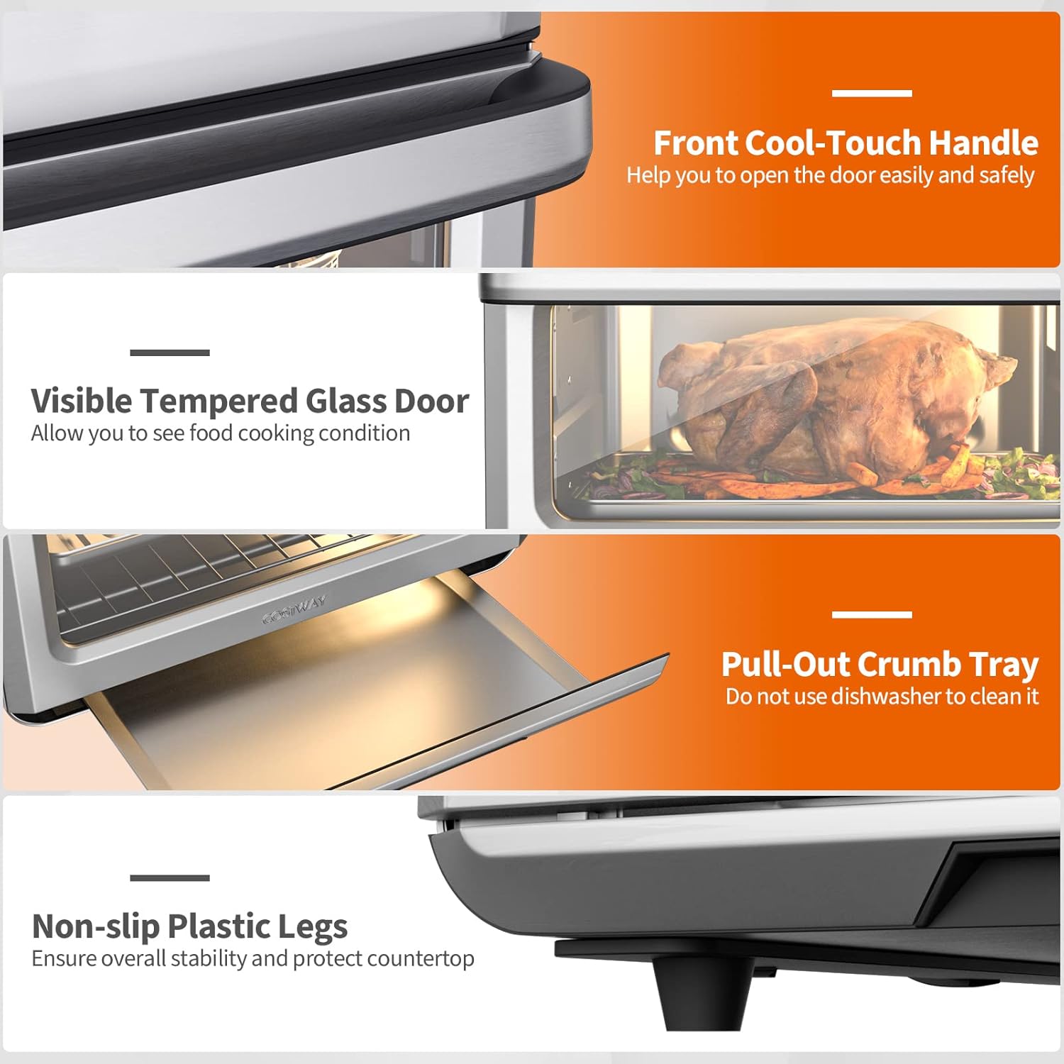 COSTWAY Air Fryer Toaster Oven, 21 QT Combo with 8 Preset Functions, Silver A381788