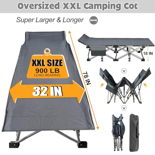ABORON Folding Camping Cot with Mat for Adults, Heavy Duty Outdoor Bed with Carry Bag C211720