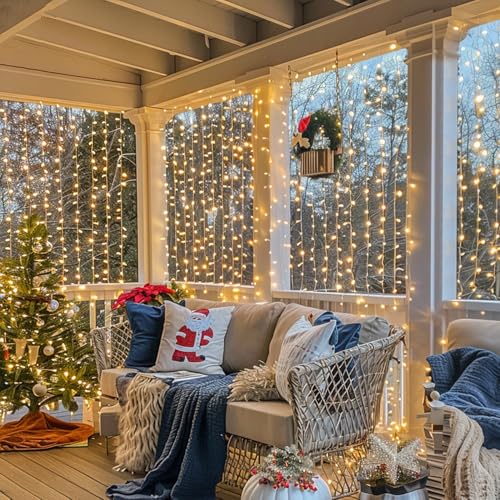 JMEXSUSS 300 LED Remote Control Christmas Curtain Lights, Warm White V64841
