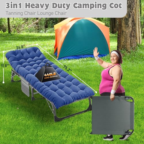 ABORON Folding Camping Cot with Mat for Adults, Heavy Duty Outdoor Bed with Carry Bag C211720