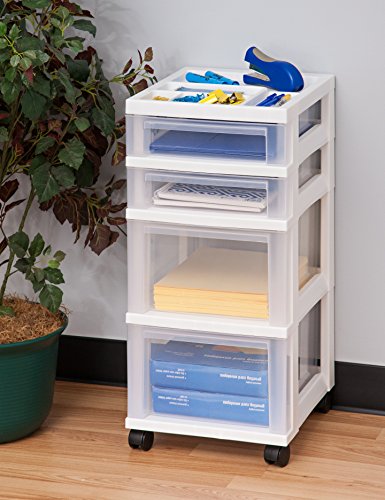 IRIS USA Plastic 10-Drawer Rolling Storage Cart with Wheels, White/Clear Y592371