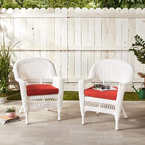 Jeco Wicker Chair with Red Cushion, Set of 2, Espresso D528