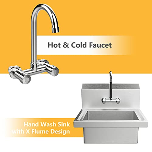 Bonnlo Commercial Hand Wash Sink Stainless Steel Wall Mount Utility Sink with Faucet D46892