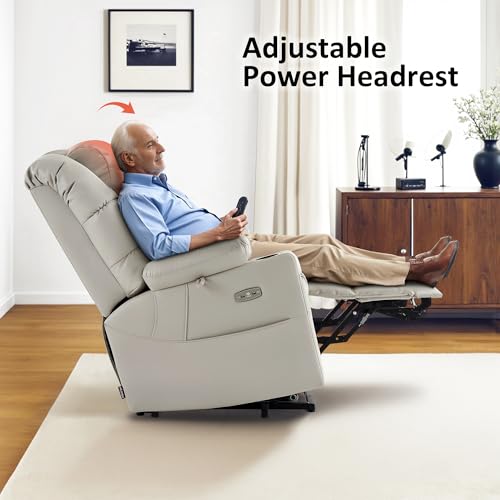 MCombo Large Triple Motor Power Lift Recliner Chair with Massage and Dual Heating, Faux Leather, Dark Brown X979