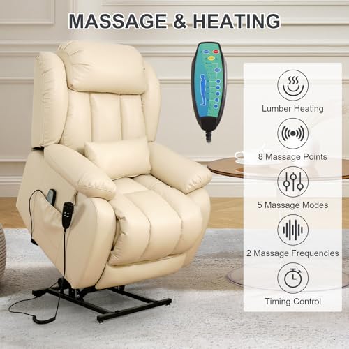 EDILLY Genuine Leather Power Lift Recliner Chair with Massage and Heating, Brown C901